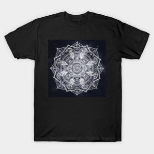 Elegant White Mandala Gray Nebula Design T-Shirt